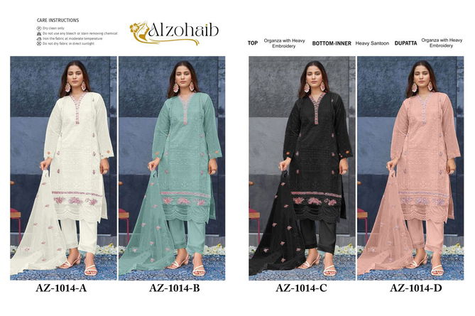 Az 1014 A To D By Alzohaib Organza Pakistani Suits Wholesale Price In Surat
